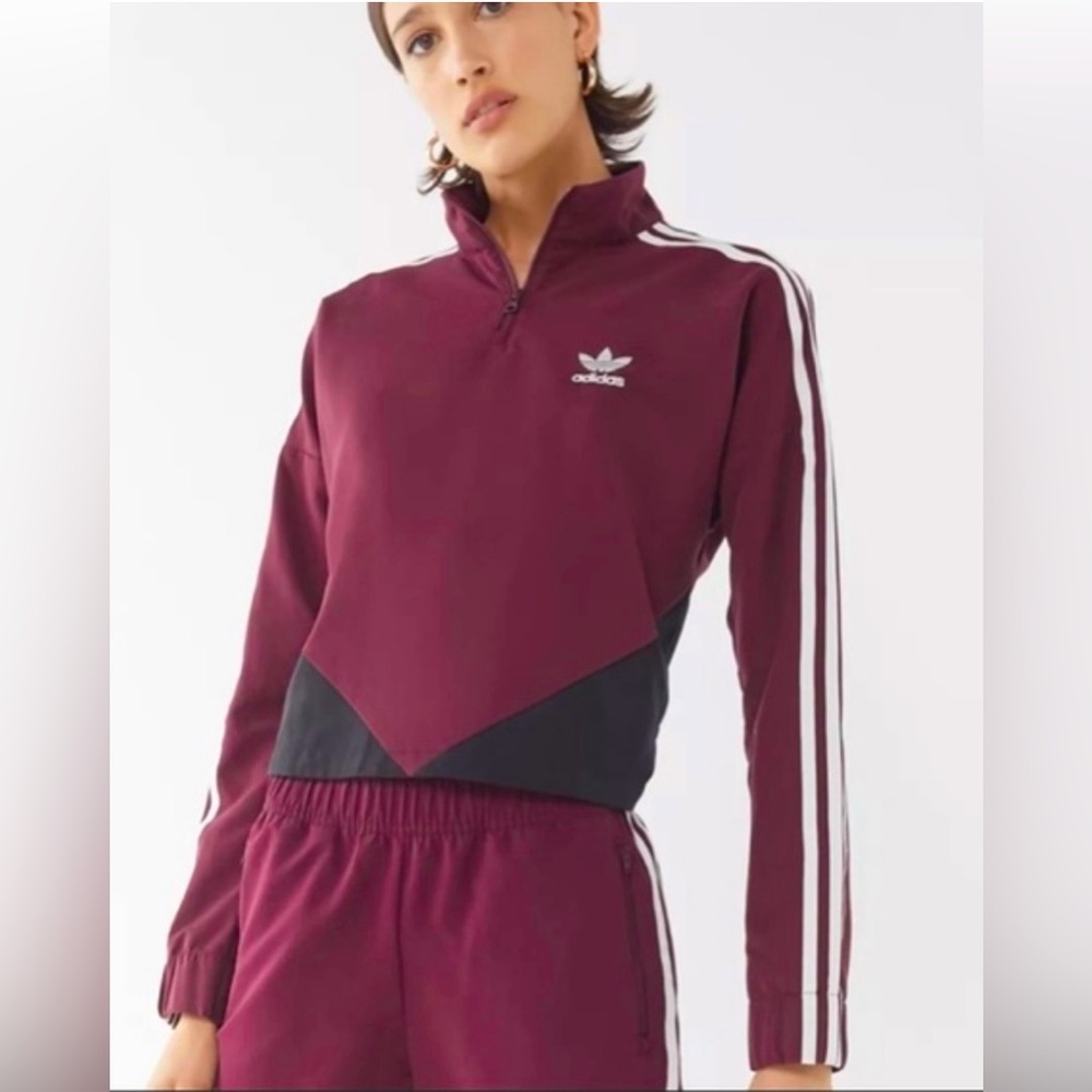 Adidas Cropped 1/2 Zip Windbreaker Maroon Size S